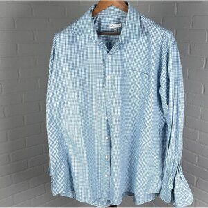 Peter Millar Shirt Mens 2XLarge Blue White Check Cotton Dress Classic Career‎